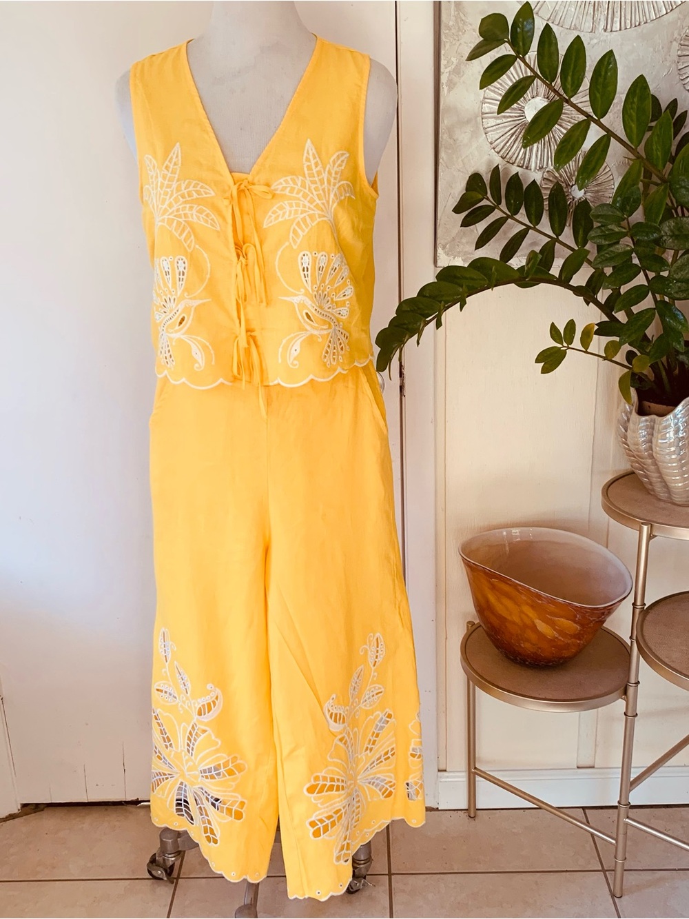 NWT House of Harlow 1960 2 pieces linen blend top&pants set size S